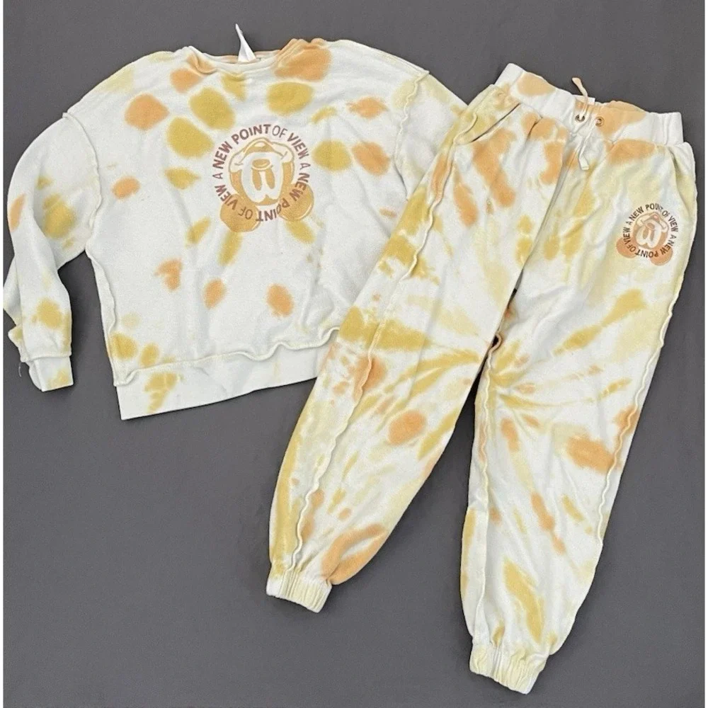 Disney Tie Dye Sweat Set Girls‎ Size 9/10 Yellow White New Point Of View Mickey